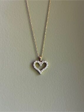 14K Gold Heart Pendant Necklace with Lab Diamonds